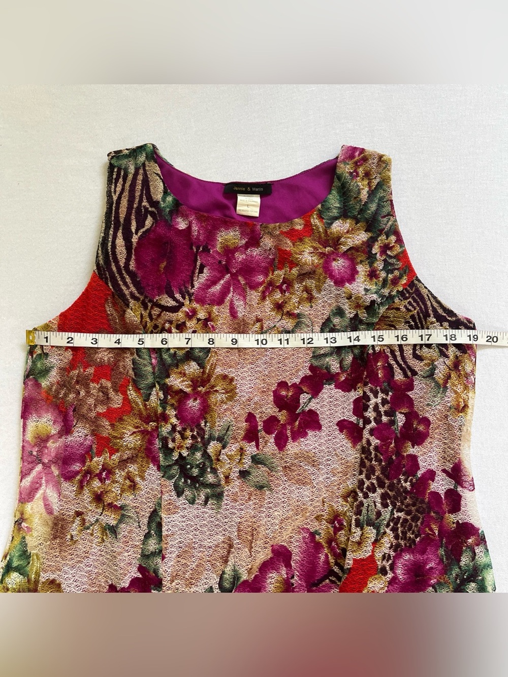 Jennie & Marlis Sleeveless Top Blouse L Floral Animal Mesh Asymmetric Boho Y2K - Picture 8 of 10